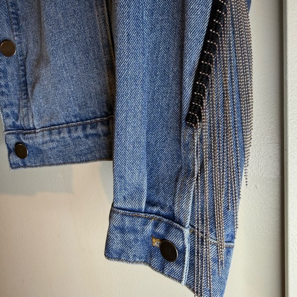 Denim Jean Jacket with Delicate Chains Detail in Sleeves and Back - Picture 11 of 11